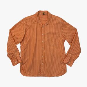 J Crew Shirt Mens M Medium Orange Cream Button Up Striped Long Sleeve Shirttail